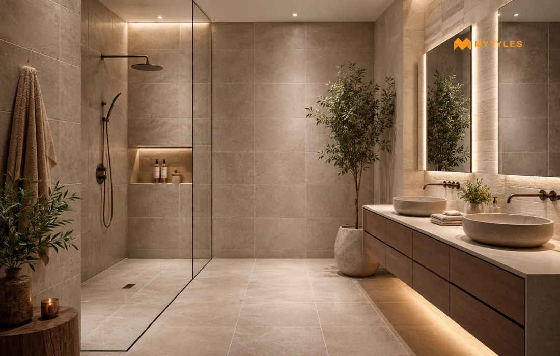 Small Bathroom Wall and Floor Matt finish tile
